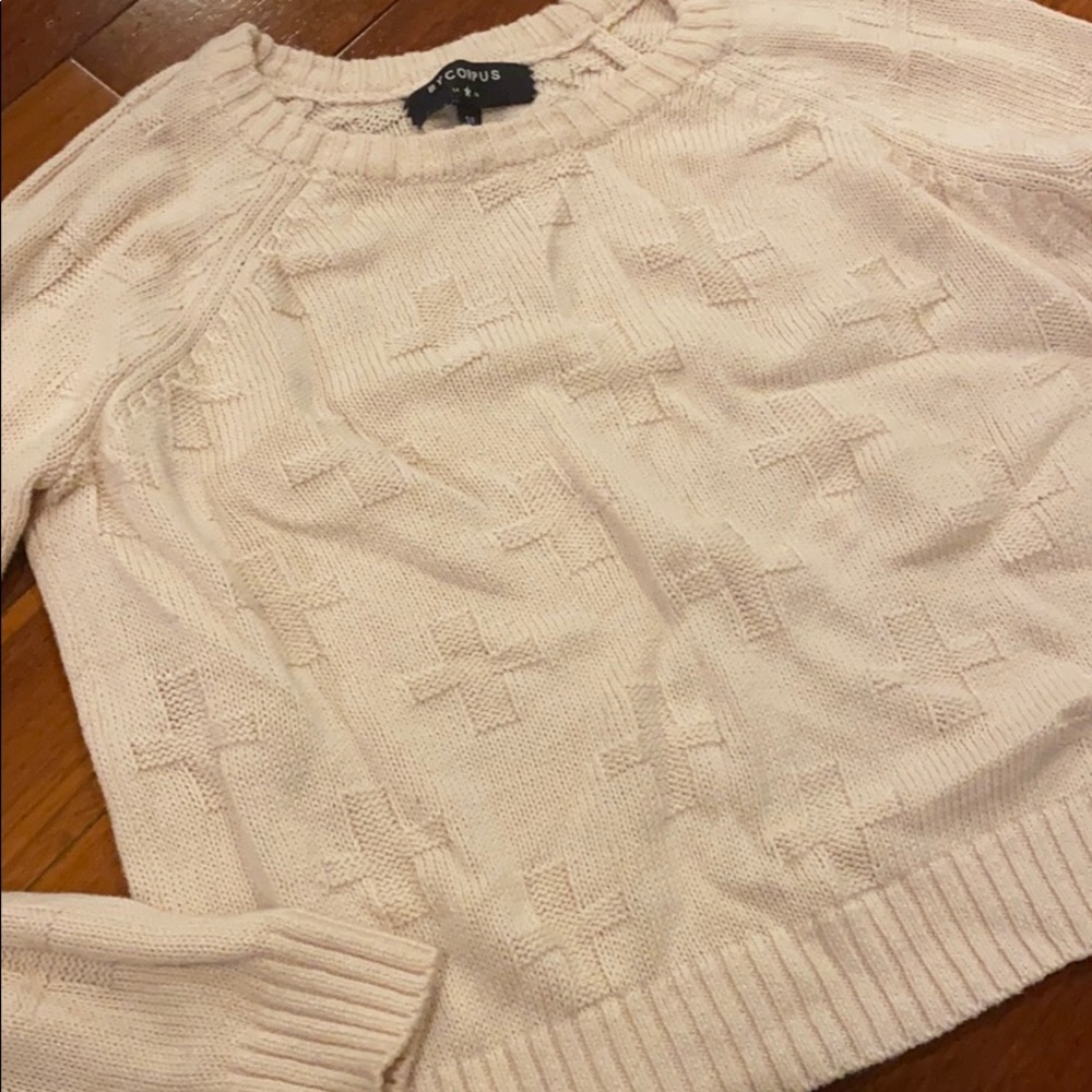 Tan Cream Sweater with Cross pattern